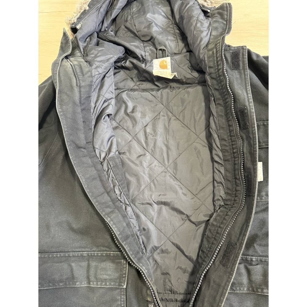 Vintage Men's Size Medium Duck Canvas Full Zip Black Carhartt Artic Parka W/Hood - Picture 5 of 7